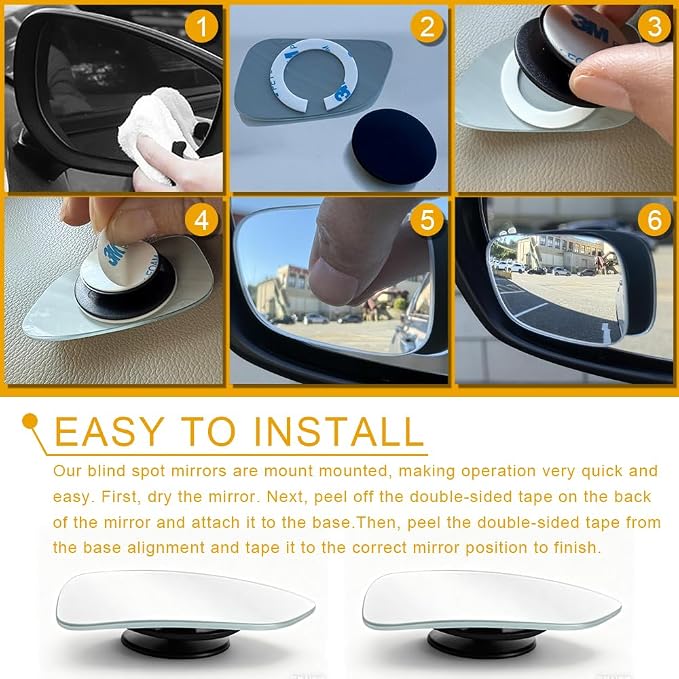 2PCS Blind Spot Mirror, Side Mirror Blindspot, Adjustable Wide Angle Convex Side Rearview Mirrors, Car Exterior Accessories HD Glass Frameless Convex Rearview Universal for Sedan SUV Truck
