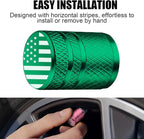 Tire Valve Stem Caps - (4 Pack) American Flag Metal Air Caps with Plastic Liner, Durable, Corrosion Resistant and Leak-Proof, Universal Fit for Cars, Trucks, Motorcycles, and Bikes - Green