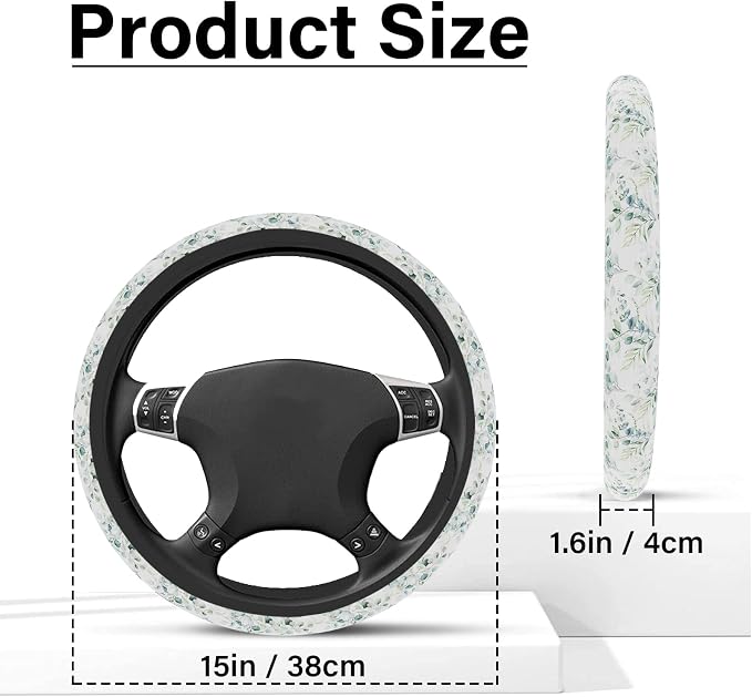 Leaf Steering Wheel Cover, Cute Print Steering Wheel Cover Protector, Ultra Thin Breathable Non-Slip, Car Accessories for Women, for Steering Wheel with a Diameter of 14.5"-15"