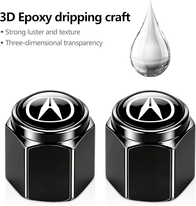 Tire Valve Stem Caps Cover for Acura Metal Car Wheel Air caps Auto Valve Stem Caps Accessories 4 Pack Black