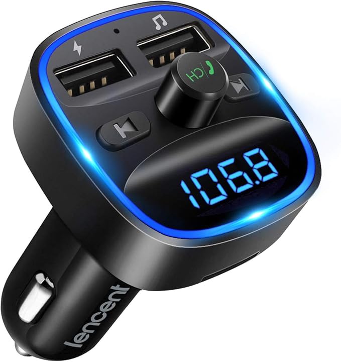 FM Transmitter, Bluetooth FM Transmitter Wireless Radio Adapter Car Kit with Dual USB Charging, Audio Receiver Car Charger MP3 Player, Support Hands-Free Calling, TF Card & USB Disk