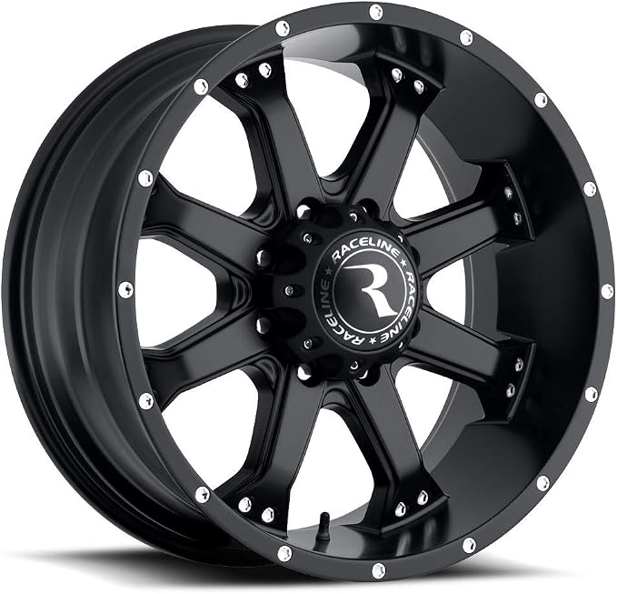 991B ASSAULT Wheel Black 16X8"5X127 Bolt Pattern 0mm Offset/(4.5"B/S) 8 Spoke Aluminum Passenger Car Wheels, Full Size Replacement Black Car Rims
