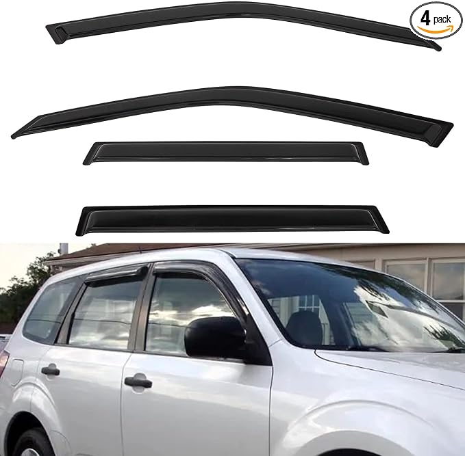 4pcs Front+Rear Smoke Tint Sun/Rain Guard Outside Mount Tape-On Vent Window Visors Compatible with 09-13 Forester