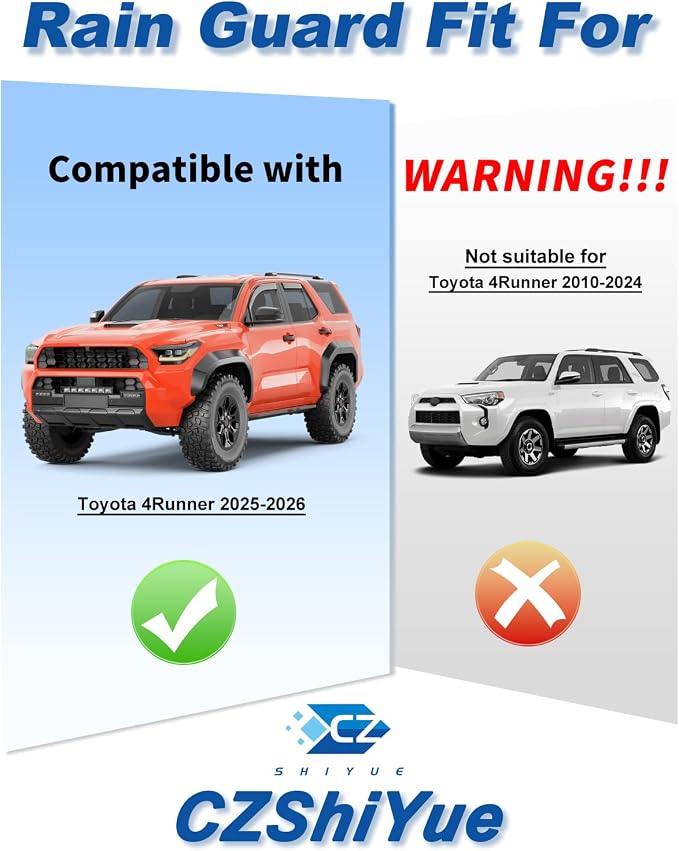 in-Channel Rain Guards Fit for Toyota 4Runner 2025-2026 Window Rain Guard Extra Durable Window Deflectors Visor 4 Runner Window Vent Visors Vent Shades Exterior Car Accessories