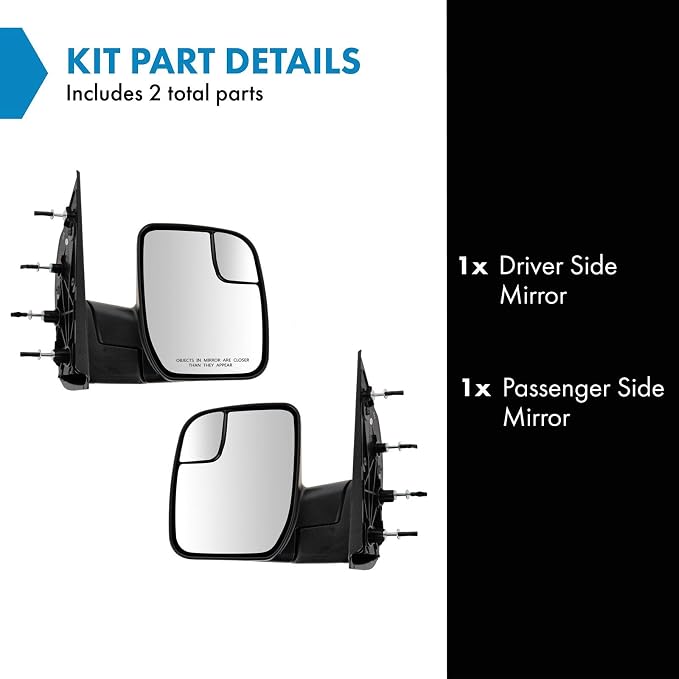 Driver and Passenger Side Mirror Assembly Set Manual Foldaway Textured Compatible with 2010-14 Ford E-150 E-250 2010-14 Ford E-350 Super Duty E-450 Super Duty
