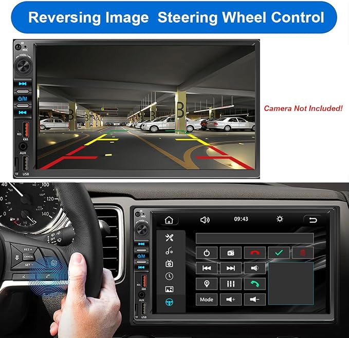 7 Inch Double Din Car Stereo for Wireless Carplay & Android Auto, Car Audio with 1024 * 600 HD Touch Screen ， Mirror Link, Bluetooth5.2,2USB/AUX/TF,AM/FM Radio