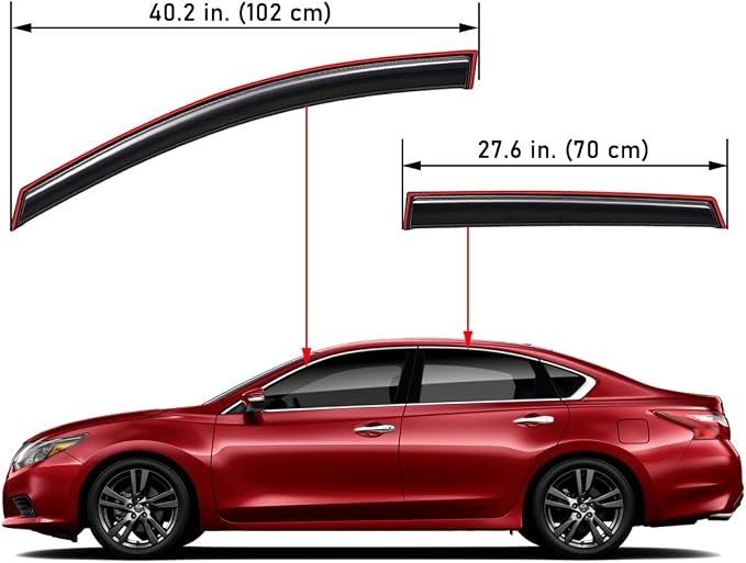 Extra Durable Clip-on in-Channel Auto Vent Window Visor, Fits 2013-2018 Nissan Altima Sedan, UV Protection Rain Guard, Original Wind Deflector, No-Drill Easy Install, Dark Smoke, 4-Pcs
