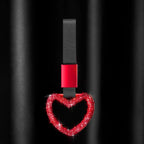 Bling Car Accessories Bling Heart Handle Ring Car Accessory for Women Hand Strap Drift Charm Rear Bumper Warning Ring Decor for Auto Bus Interior Exterior Decoration (Red, Heart Style)