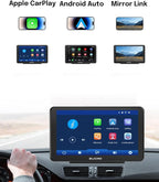 7 Inch Wireless CarPlay Screen for Car, Portable Car Stereo Touch Screen for Apple CarPlay & Android Auto with Backup Camera, Voice Control, BT Music, Navigation, Mirror Link