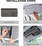 Car Sun Visor Organizer, Leather Sun Visor Pocket Organizer Case with Multi-Pocket Net Zipper, Suede Note Holder Car Visor Storage Pouch for Card Pen Sunglasses Document (Gray)