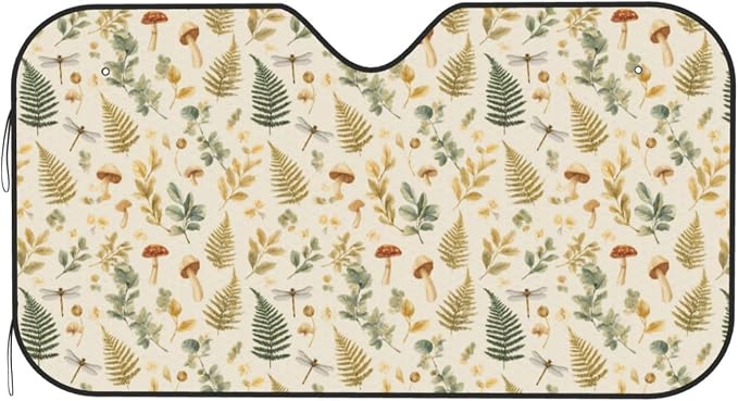 Windshield Sun Shade Mushroom Botanical Leaf Vintage Car Front Window Sunshade Cover for Truck SUV Blocks UV Rays Automotive Visor Interior Protector 51 x 27.5 inch