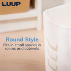 Luup Trash Can (White) - Reuse Grocery Bags - Plastic Garbage Container for Bathroom, Vanity, Laundry Room, Kitchen, Office, Garage - 2.5 Gallon Wastebasket with Hooks to Secure Trash Bags