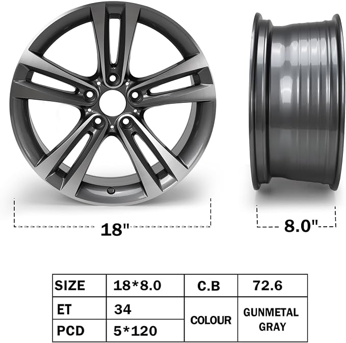 New 18" x 8" Premium Aluminum Alloy Wheel Rim Compatible with 2012-2020 BMW 320i 328i 330i 335i 340i 428i 430i 435i 440i OEM Design Replacement Rim, Direct Fit, OE Stock Specs, Gunmetal Gray