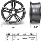 New 18" x 8" Premium Aluminum Alloy Wheel Rim Compatible with 2012-2020 BMW 320i 328i 330i 335i 340i 428i 430i 435i 440i OEM Design Replacement Rim, Direct Fit, OE Stock Specs, Gunmetal Gray