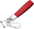 Genuine Leather Car Keychain,Universal Heavy Duty Metal Key Chain Accessories,Car Fob Key Keychain Holder with 360 Degree Rotatable Snap Swivel and Anti-Lost D-Ring for Men Women（Red）