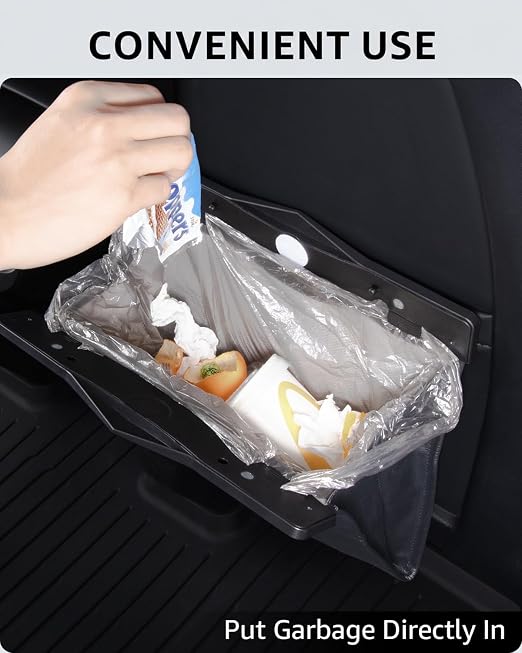 Trash Can for Tesla Model Y 2020-2026 Garbage Bag [Strong Magnetic Buckle] with LED Light 1PCS Backseat Hanging Garbage Bin Waterproof Faux Leather Model Y Interior Accessories 2.5 Gallons