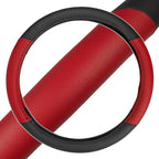 Sporty Two Tone Ergonomic Grip Steering Wheel Cover - Plush Leather Grip for Standard Size Wheels 14.5-15 inch Red/Black