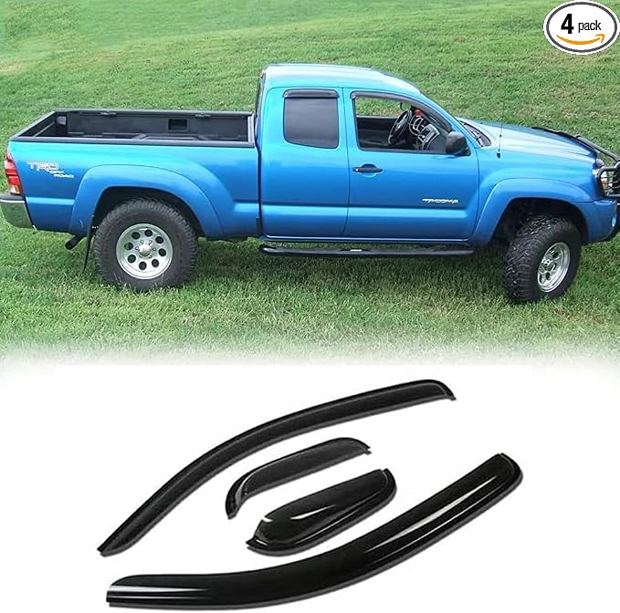 TY4P07 Original Side Window Wind Deflector, 4pcs Out-Channel Tape-On Nice Rain Guards Set, Window Visor fit for 2005-2015 Toyota Tacoma Extended cab (Access cab)