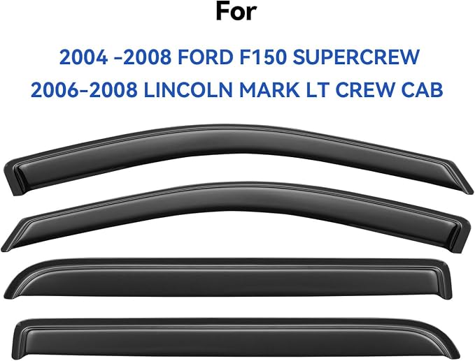 Window Visors Rain Guards for 2004 2005 2006 2007 2008 Ford F150 SuperCrew, Out-Channel Window Vent Wind Deflectors Visors Shades for 06 07 08 Lincoln Mark LT