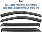 Window Visors Rain Guards for 2004 2005 2006 2007 2008 Ford F150 SuperCrew, Out-Channel Window Vent Wind Deflectors Visors Shades for 06 07 08 Lincoln Mark LT