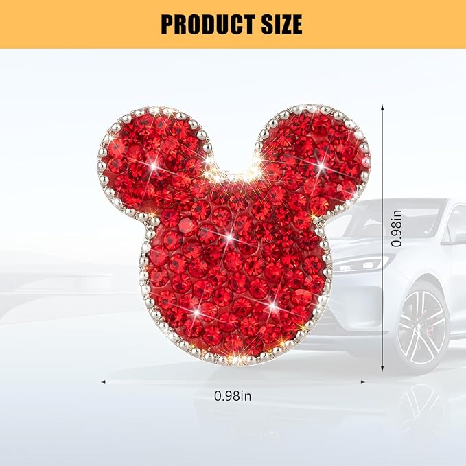 Bling Car Tire Valve Stem Caps, 4PCS Dustproof Crystal Rhinestone Cartoon Mouse Design, Sparkling Attractive Auto Wheel Decoration Accessories, Universal Fit (Red)