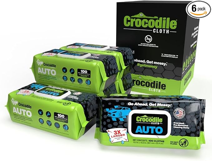 Auto Cleaning Wipes – 600 Count (6 Packs of 100) XL 15" x 10" Heavy-Duty Car Wipes for Engine Degreaser, Detailing, Tires, Tools & DIY Projects