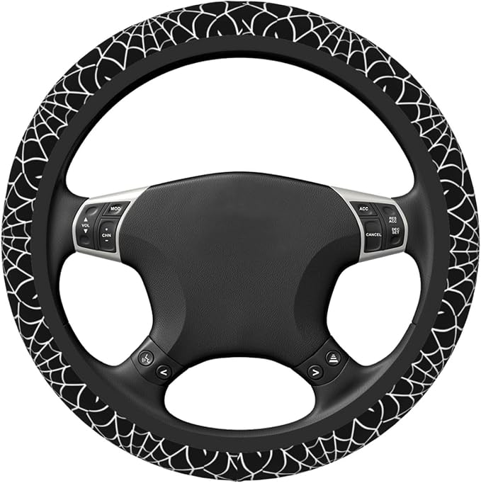 Elastic Spider Web Car Steering Wheel Cover Protector Upgrade Thicken,Halloween Black,Anti Slip Stretchy Soft Car Interior Decor Accessories for Diverse Cars Truck SUV for Men Women Universal 15 Inch