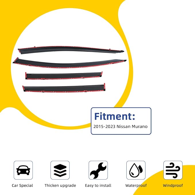 4pcs Smoke Tint with Chrome Tint Window Visors Compatible with 15-24 Murano Outside Mount Tape On/Clip On Style PVC Sun Rain Guard Vent