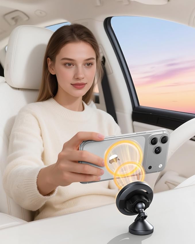 MagSafe Car Mount, Magnetic Car Phone Holder for Car Dashboard, 360° Rotating Strong Magnet Phone Mount with 3M VHB Adhesive, Compatible with iPhone 17/16/15/14/13/12 & MagSafe Cases