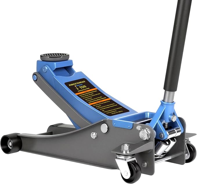 3 Ton Low Profile Floor Jack - Heavy Duty Steel Hydraulic Car Jack with Dual-Piston Rapid Lift Pump, 3.34"-18.5" Lifting Range, Magnetic Parts Tray, Blue