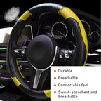 Car Steering Wheel Cover, 15 Inch Leather Breathable Auto Steering Wheel Protector, Comfortable Non-Slip Vehicle Steering Wheel Covers, Universal Car Accessories (Yellow, with Lining)