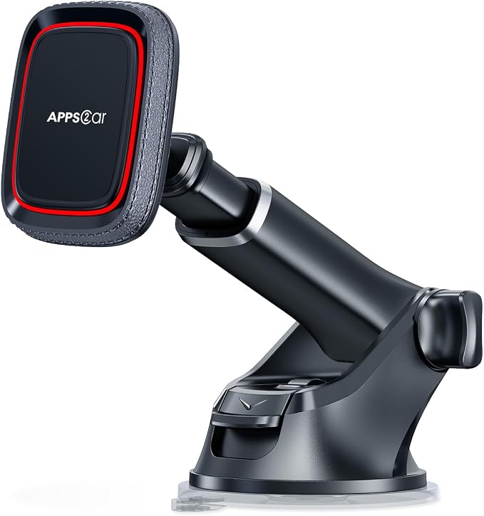 Magnetic Phone Mount for Car, Dashboard & Windshield Suction Cup Holder with Telescopic Arm, Requires Metal Plate for Proper Use, Fit for Android Smartphones(NOT for MagSafe)