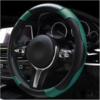 Car Steering Wheel Cover, 15 Inch Carbon Fiber Leather Stitching Color Steering Wheel Protector, Anti-Slip Elastic Breathable Steering Wheel Cover Stylish Decor for Most Cars (Black Green)