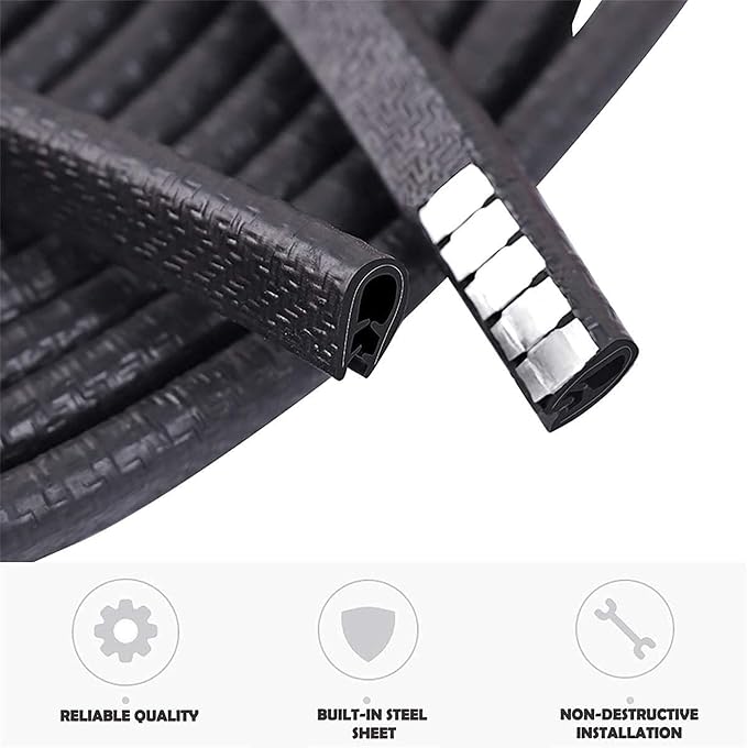 Universal Car Door Guards 66Ft(20M), Rubber U Shape Edge Trim Protection Strip, Black No-Glue Design Fits Most Vehicles
