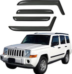 Side Window Visor Wind Vent Deflector fit for 2006-2010 Jeep Commander,4pcs Out-Channel Tape-On Dark Smoke Sun Rain Guards Set 94117