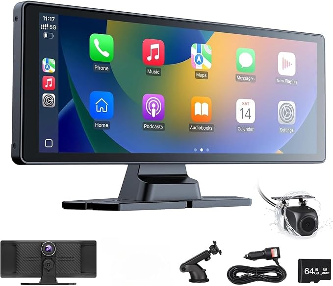 11.26" Carplay Screen for Car,4K Dash Cam,Portable Tablet for Apple Android Auto,Voice Touch Control GPS Navigation,Stereo Audio Radio,Rear Backup Camera,Bluetooth,Wireless Mirror for Truck