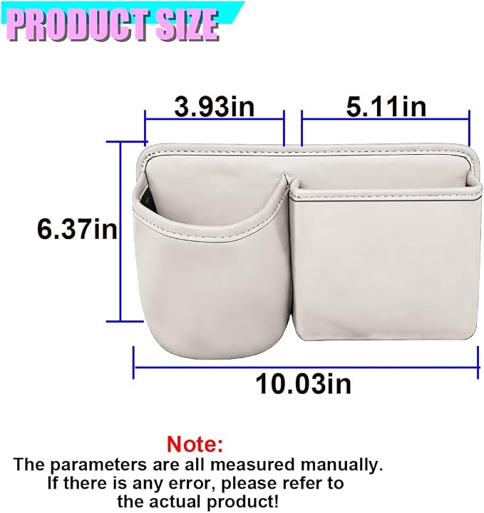 Car Side Door Organizer, Leather Auto Back Seat Storage Pouch with Cup Holder, Car Console Side Trash Can, Universal Vehicle Interior Organizer Pocket for Phone, Coin, Sunglasses (White)