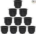 Black Plastic Cup Drink Holder Insert with Drain for Boat Car Marine Rv, 10PCS
