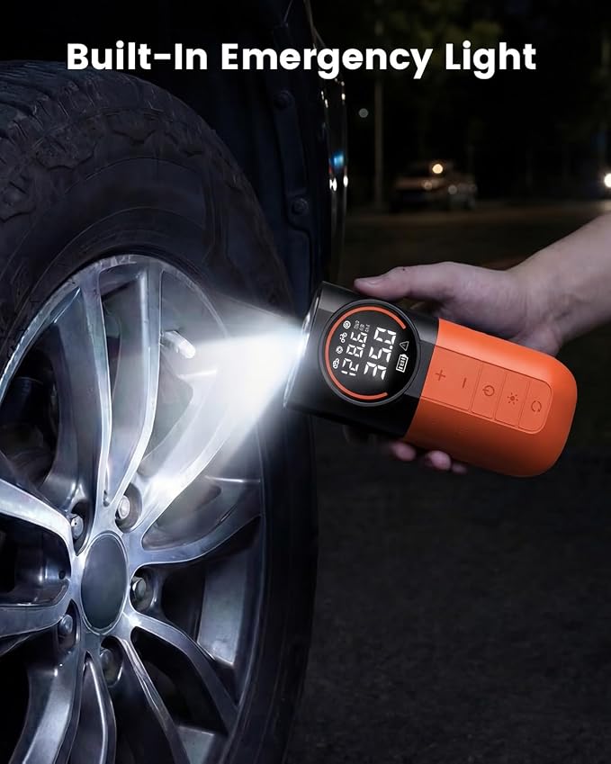 S1 Tire Inflator Portable Air Compressor, 160PSI Air Pump for Car Tires, Bike, Motorcycle, Balls, Fast Inflation Tire Pump, Cordless bike Pump with LED Light & Digital Pressure Gauge (Orange)