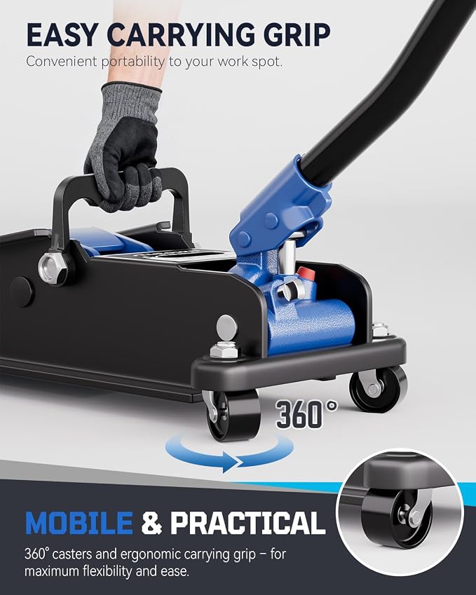 3 Ton Floor Jack, Alloy Steel Hydraulic Car Jack with Quick Lift & Cross-Shape Rubber Pad, 7.1-20.9 Inch Lifting Range for SUV Truck (6600 lbs)