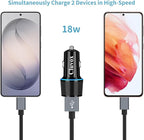 Fast USB Car Charger for Samsung Galaxy A56/A55/A54/A53/A50/A17/A16/A15/A14/S26/S25/S24/S23/S22/S21 Plus/Ultra/Note 20/A21/A31/A51 Quick Charge 3.0 Dual USB Rapid Car Charger with Type C Cable 3.3ft