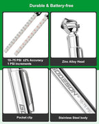 Tire Tread Depth Gauge & Pencil Tire Pressure Gauge 10-75 PSI, Calibrated to ANSI B40.1 Grade B(±2%), Color-Coded Tread Indicator, 4 Valve Caps & Storage Case, Tire Safety Kit for Cars, SUVs