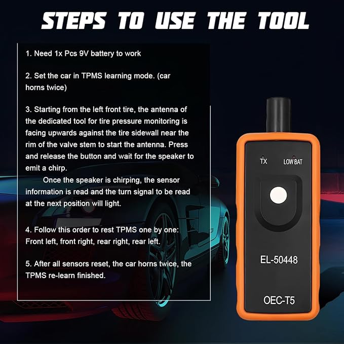 TPMS Relearn Tool for Car Tire Sensor, EL-50448 Tire Pressure Monitor Sensor Activation Reset Tool OEC-T5, System Programming Training for Most Series Vehicles