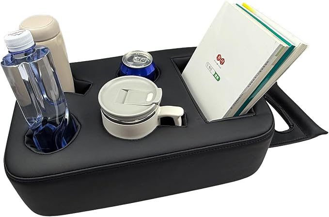Car Back Seat Cup Holder, PU Leather Couch Sofa Bed Cup Holder Expander Tray, Boat Tray, Organizer for Trucks, Minivans, SUVs, RVs, Vehicles, Holds Drinks, Snacks, Cell Mobile Phone