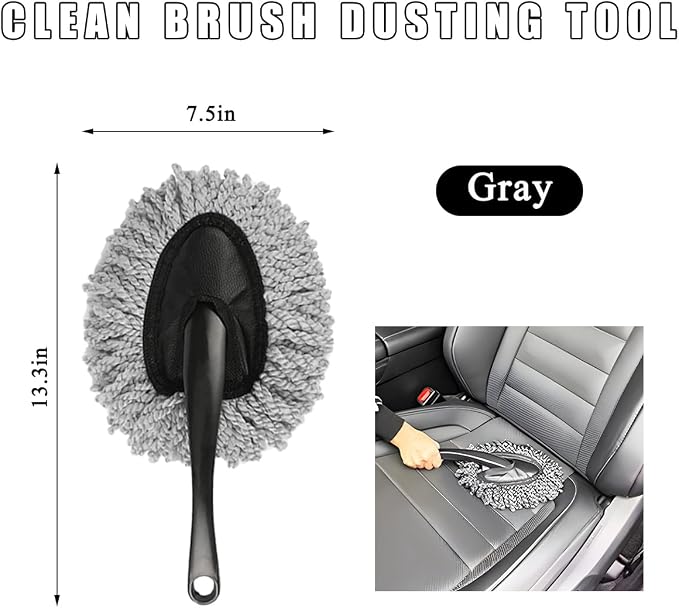 Car Dash Duster Brush, Super Soft Microfiber Multi-Functional Car Cleaning Brush, Scratch Free Dash Dusting Tool with a Anti-Skid Handle for Vehicle Home Kitchen Cleaning (Gray)