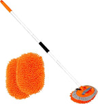 62" Car Wash Brush with Long Handle Car Cleaning Brush Kit Car Cleaning Supplies Kit Car Washing Duster Tools Accessories, 1 Chenille Scratch-Free Replacement Head Aluminum Alloy Pole (Orange)