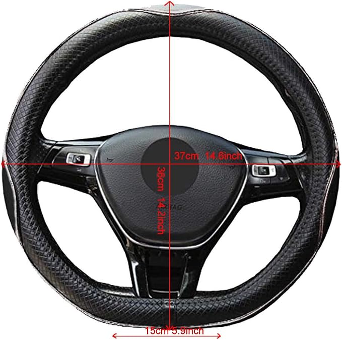Flat Bottom Steering Wheel Cover Anti-Slip,Safety,Soft,Breathable,Durable,Full Surround,Comfortable Grip Microfiber Leather (D Shape, Black White)