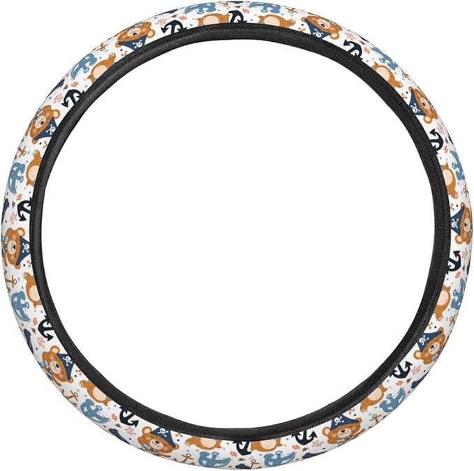 Bear Pirates Anchors Steering Wheel Covers Anti-Slip Elasticity Car Accessories Steering Wheel Protector Universal 15 Inch for Cars SUV Vehicle Truck