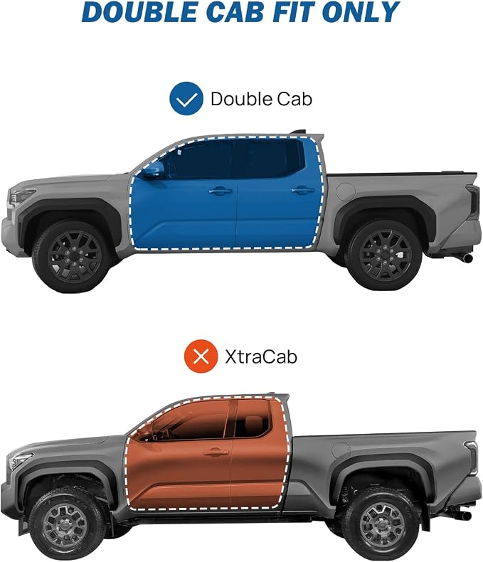 Rain Guards Compatible with 2024-2026 Tacoma Double Cab | Low Profile Outside Mount Acrylic Vent Visors, Tape-On Window Deflectors, Reduce Wind Noise & Block Rain