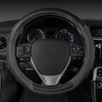 UltraSport Gray Carbon Fiber Steering Wheel Cover, Standard 15 inch Size, Black Faux Leather Comfort Grip, Car Steering Wheel Cover for Auto Truck Van SUV